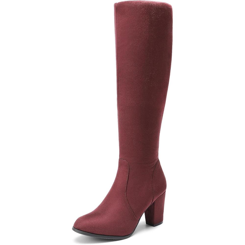 imageDREAM PAIRS Womens Chunky Heel Knee High BootsBurgundy