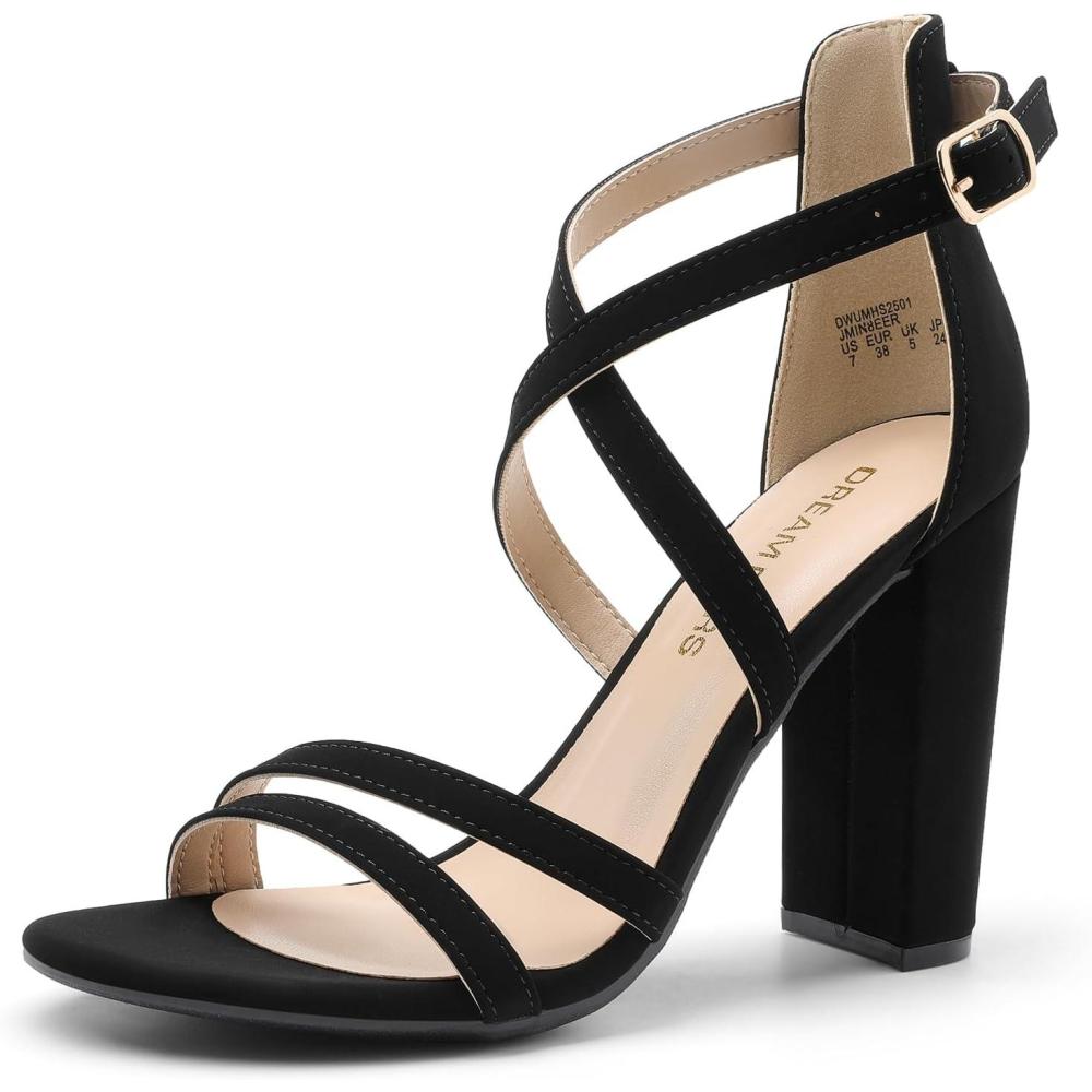 imageDREAM PAIRS Womens Chunky Heels 4 inch High Multi Strap Soft Comfort Block Heeled Sandals for Prom Dancing WeddingBlack
