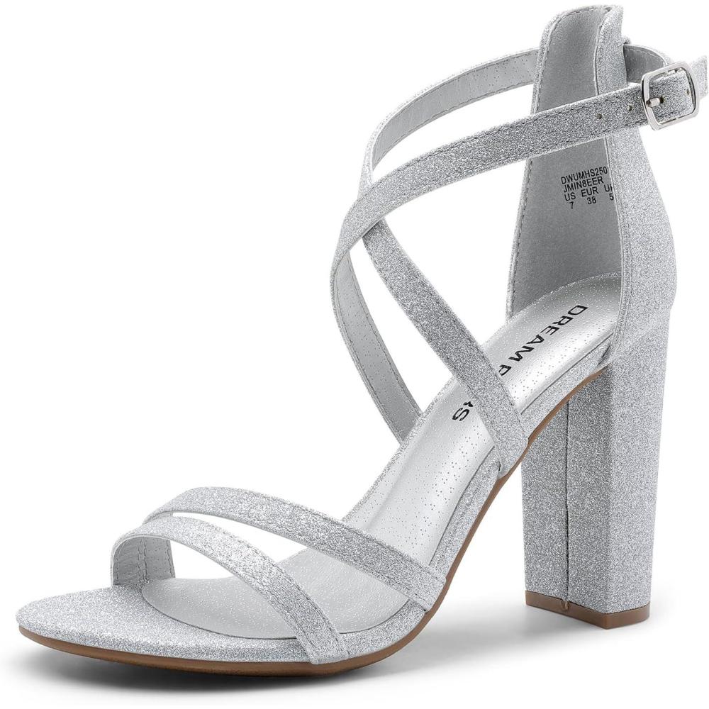 imageDREAM PAIRS Womens Chunky Heels 4 inch High Multi Strap Soft Comfort Block Heeled Sandals for Prom Dancing WeddingSilver