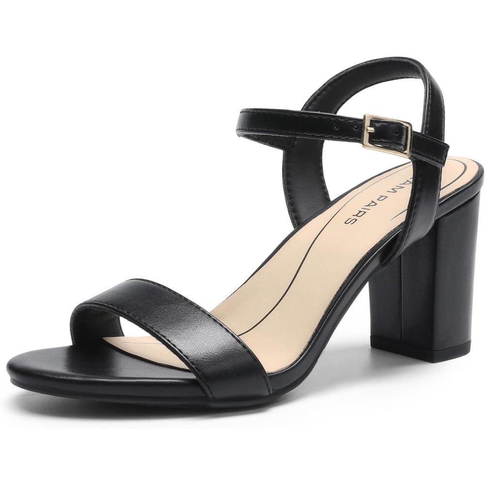 imageDREAM PAIRS Womens Chunky Heels Block Round Open Toe Ankle Strap Heel Fashion Wedding Party Comfort Dress Sandals ShoesBlackpu