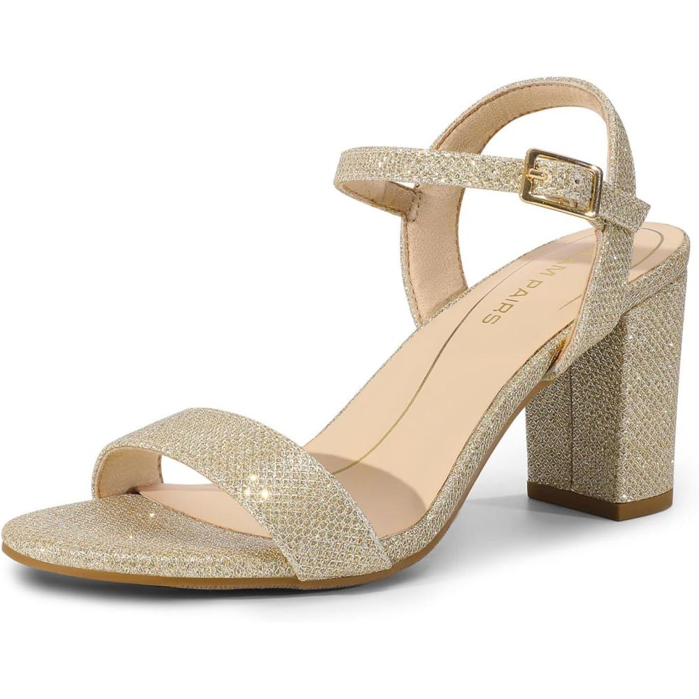 imageDREAM PAIRS Womens Chunky Heels Block Round Open Toe Ankle Strap Heel Fashion Wedding Party Comfort Dress Sandals ShoesGold