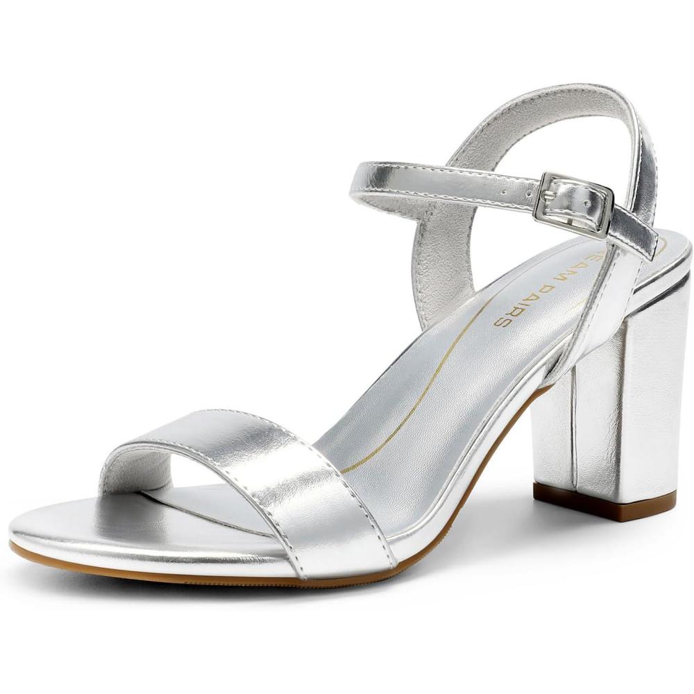imageDREAM PAIRS Womens Chunky Heels Block Round Open Toe Ankle Strap Heel Fashion Wedding Party Comfort Dress Sandals ShoesSilverpu
