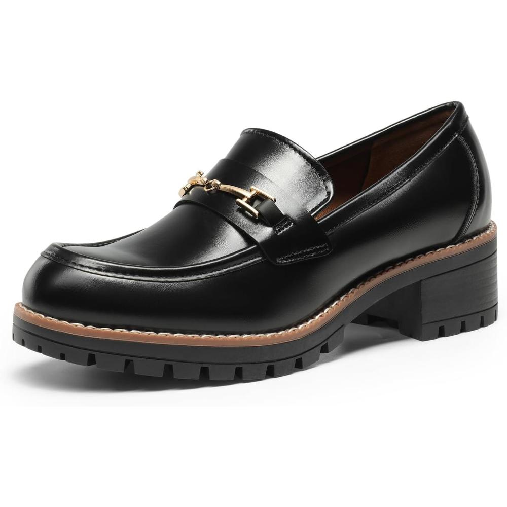 imageDREAM PAIRS Womens Chunky Loafers Platform Comfortable SlipOn Dressy Business Casual ShoesBlackpu
