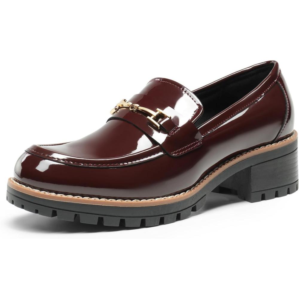 imageDREAM PAIRS Womens Chunky Loafers Platform Comfortable SlipOn Dressy Business Casual ShoesBurgundypat