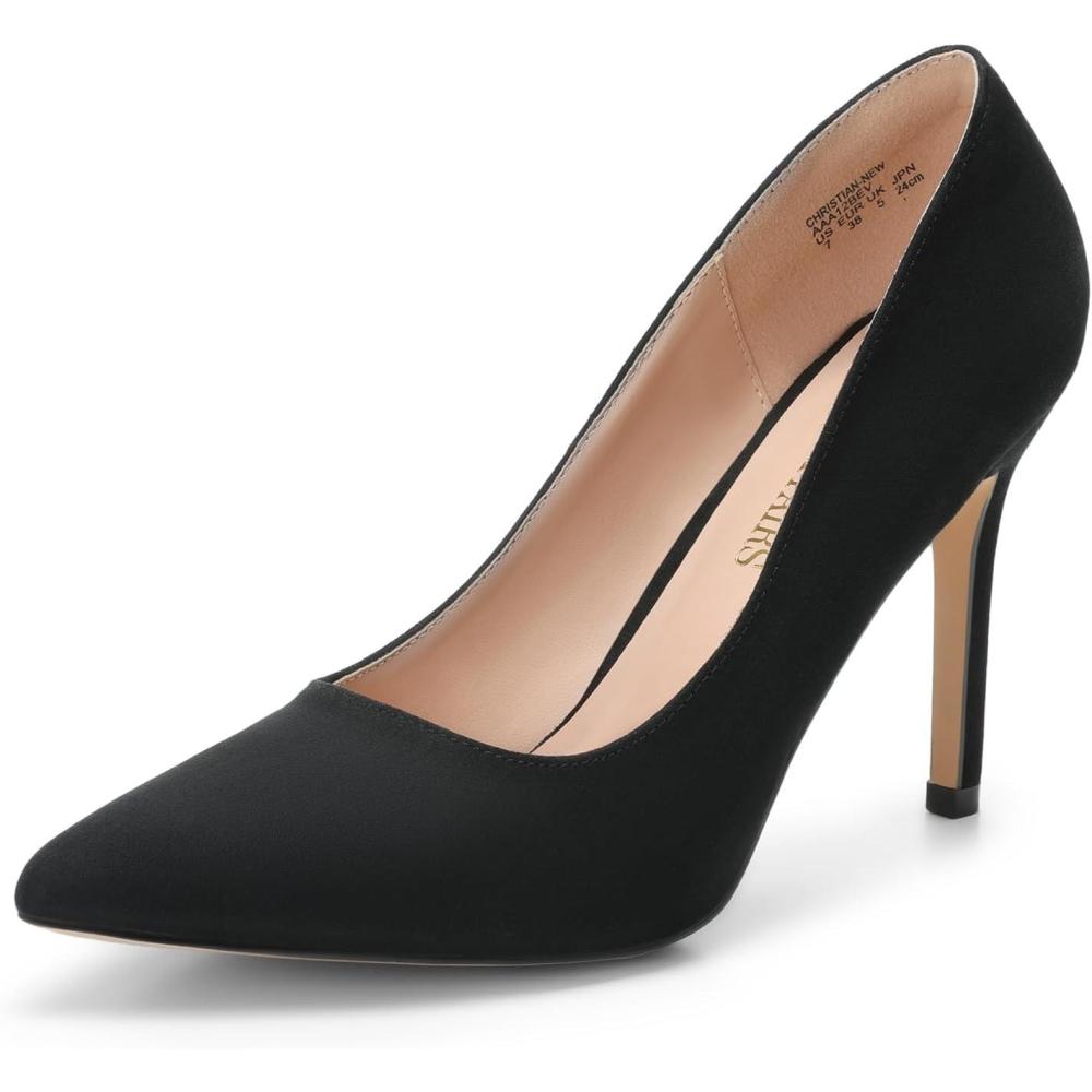 imageDREAM PAIRS Womens Closed Toe High Heels Dress Pointed Toe Wedding Pump ShoesBlackSuede