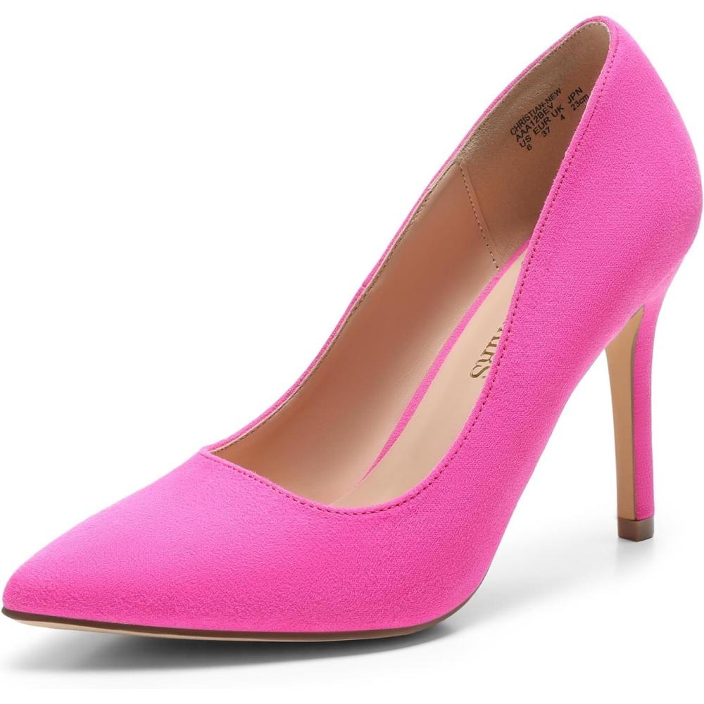 imageDREAM PAIRS Womens Closed Toe High Heels Dress Pointed Toe Wedding Pump ShoesFuchsiaSuede