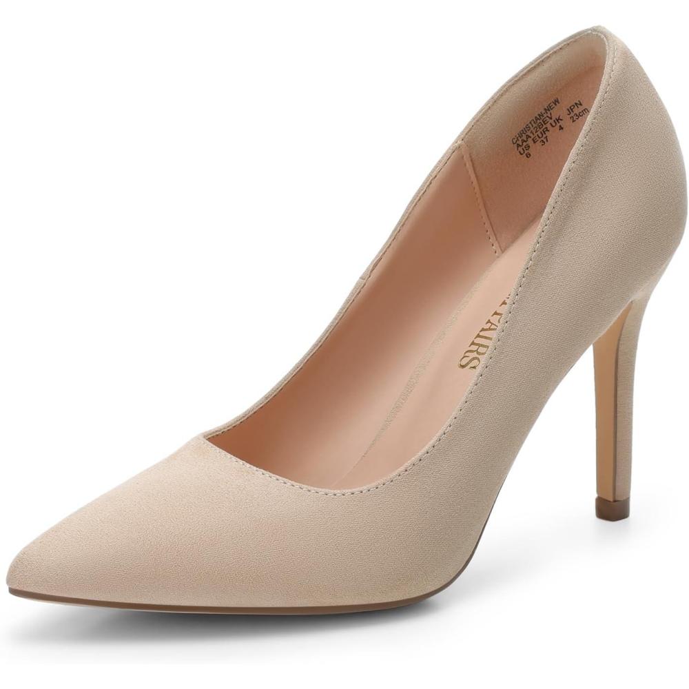 imageDREAM PAIRS Womens Closed Toe High Heels Dress Pointed Toe Wedding Pump ShoesNudeSuede