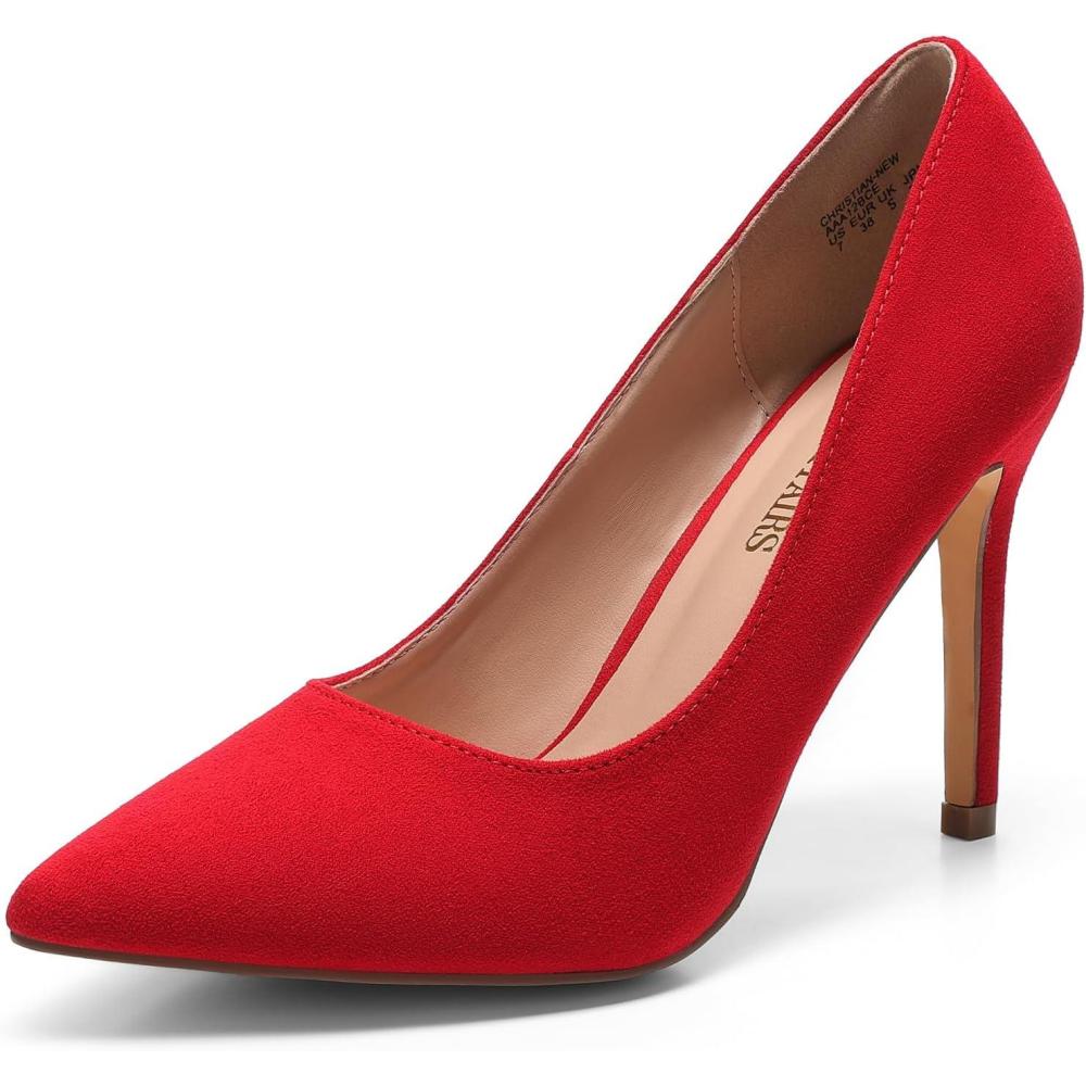 imageDREAM PAIRS Womens Closed Toe High Heels Dress Pointed Toe Wedding Pump ShoesRedSuede