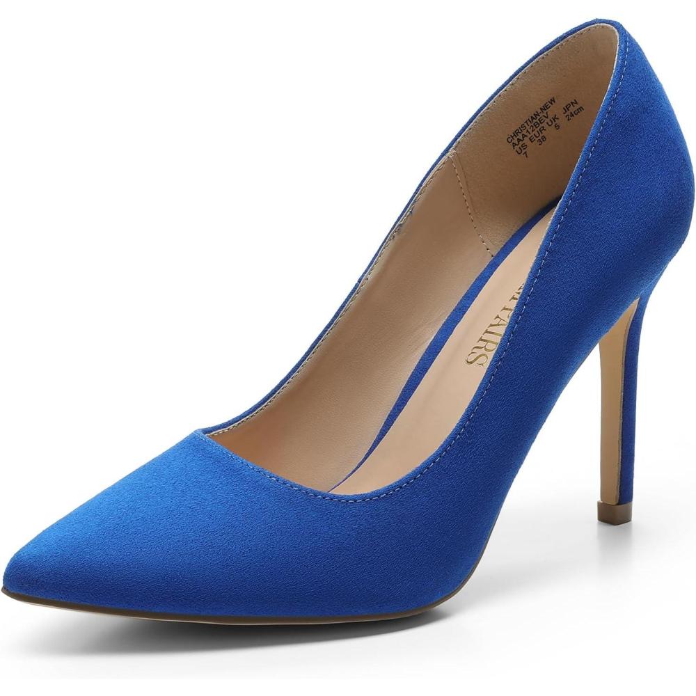 imageDREAM PAIRS Womens Closed Toe High Heels Dress Pointed Toe Wedding Pump ShoesRoyalBlue