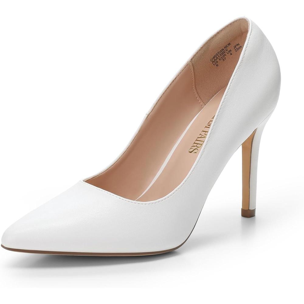 imageDREAM PAIRS Womens Closed Toe High Heels Dress Pointed Toe Wedding Pump ShoesWhitePu