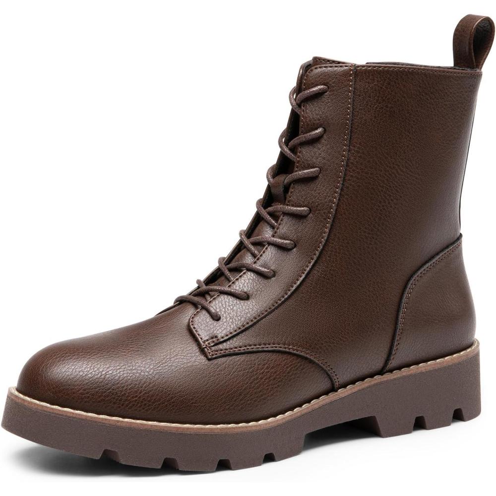 imageDREAM PAIRS Womens Combat Ankle Boots Lace up Lug Sole Fashion Booties ShoesBrown