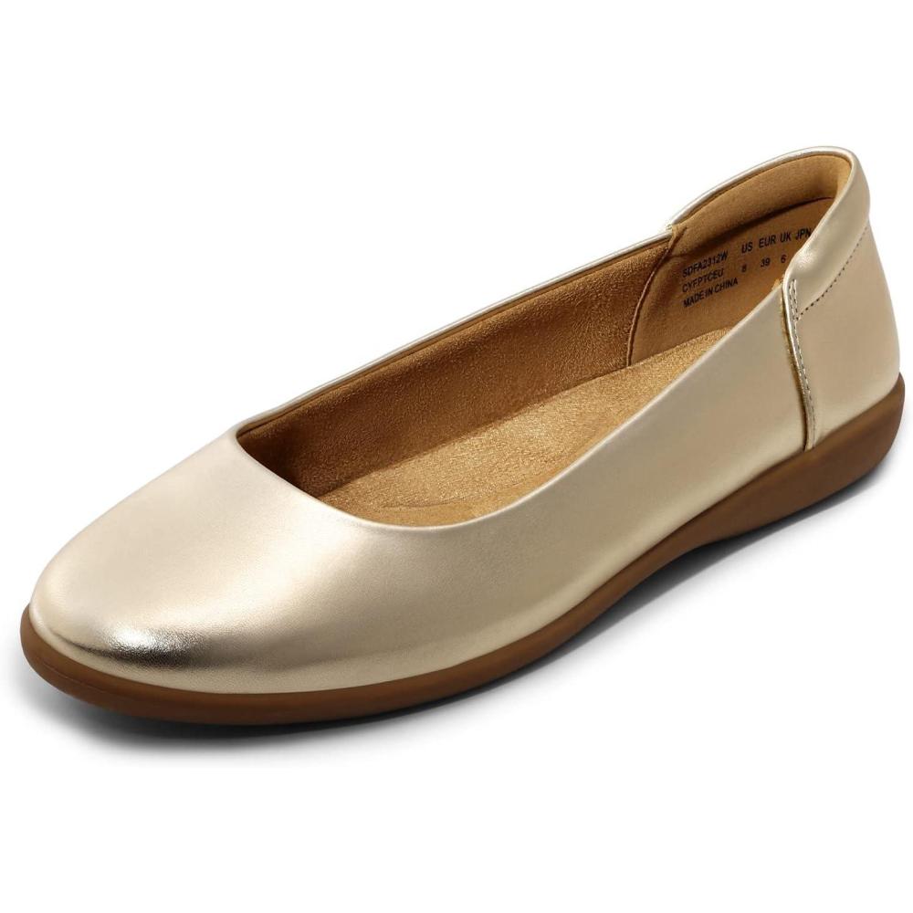 imageDREAM PAIRS Womens Comfortable Ballet Dressy Work Flats Round Toe Slip on Office ShoesGold