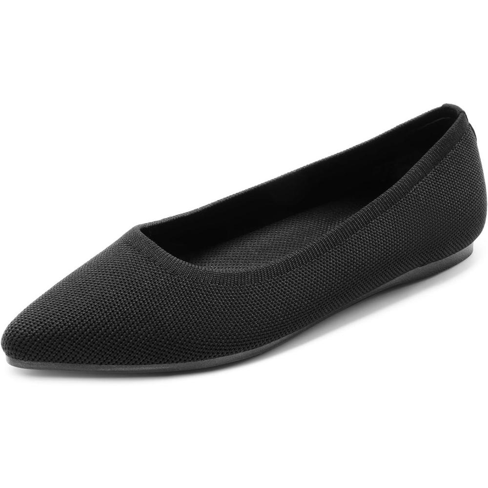 imageDREAM PAIRS Womens Dress Pointed Toe Flats Ballet Comfort Soft Slip On Casual Flat Shoes for Work Office BusinessBlackknit