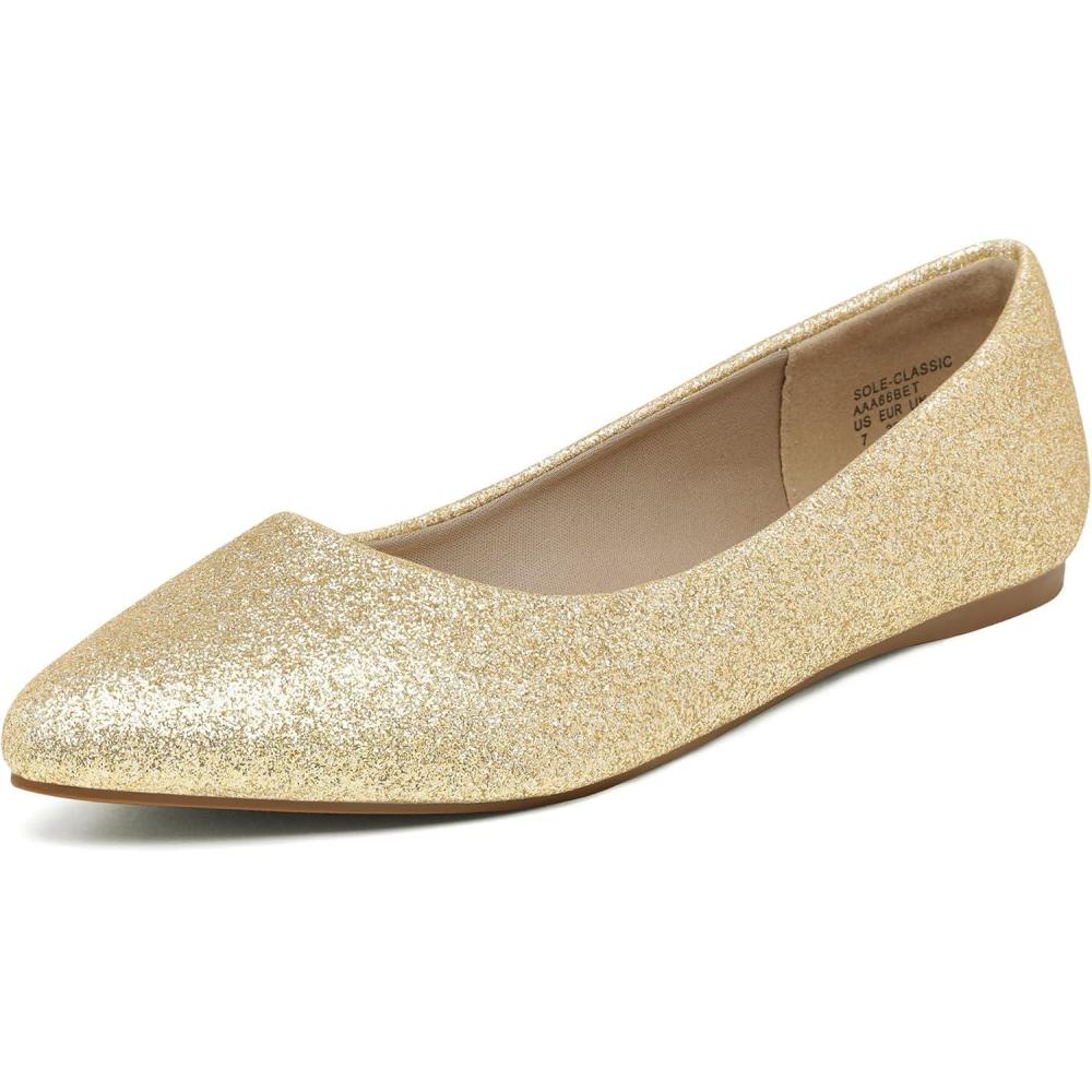 imageDREAM PAIRS Womens Dress Pointed Toe Flats Ballet Comfort Soft Slip On Casual Flat Shoes for Work Office BusinessGoldGlitter