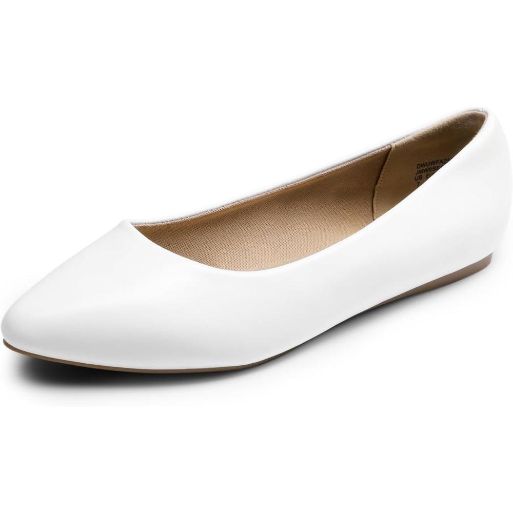 imageDREAM PAIRS Womens Dress Pointed Toe Flats Ballet Comfort Soft Slip On Casual Flat Shoes for Work Office BusinessWhitePu