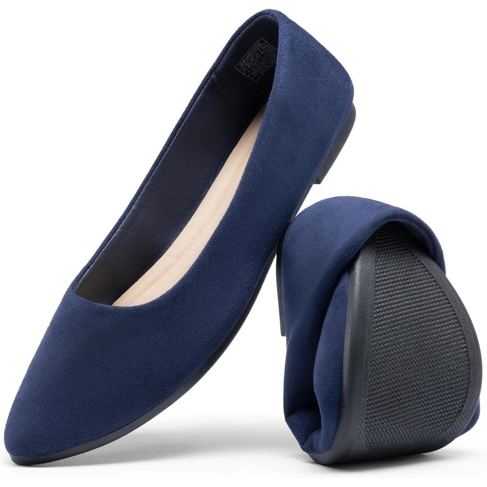 imageDREAM PAIRS Womens Flats Comfortable Slip On Business Work Office Casual Suede Ballet Flats Pointed Toe Dress ShoesNavy