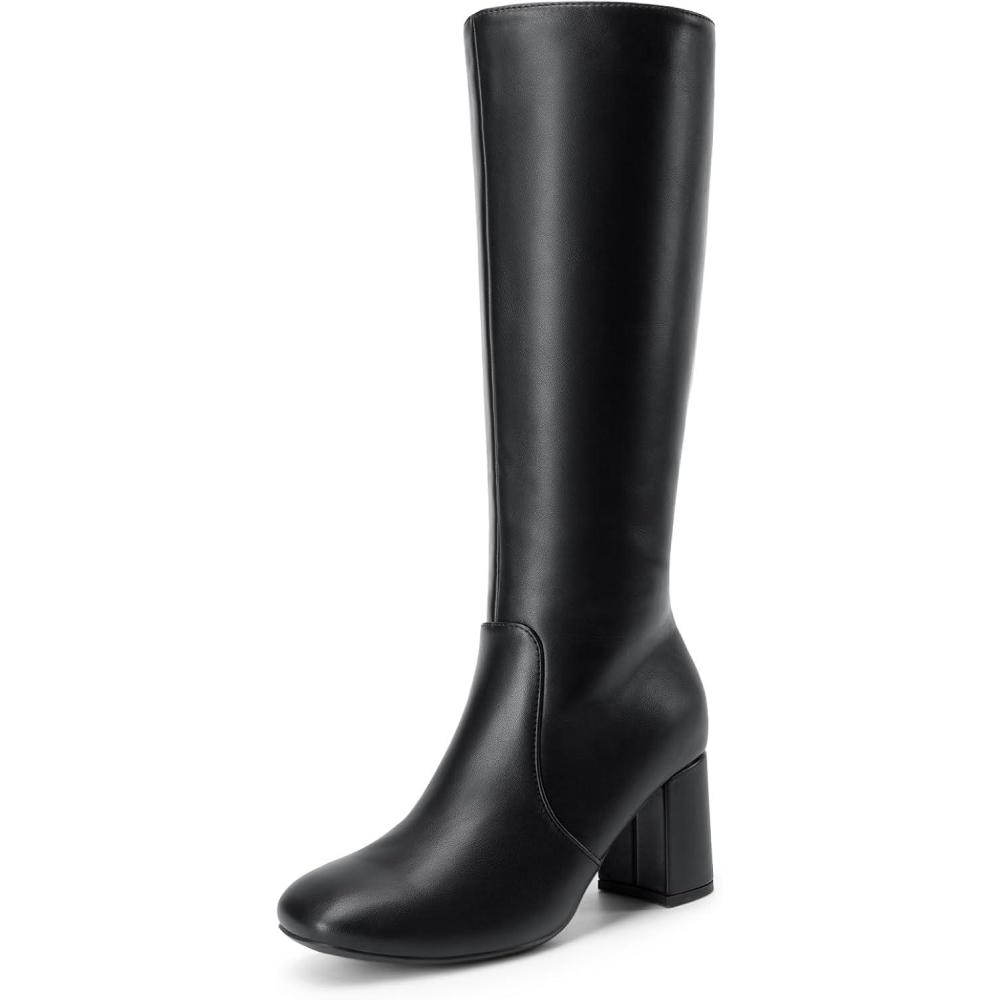imageDREAM PAIRS Womens Gogo Boots Square Toe Side Zipper Chunky Heel Knee High Boots For WomenBlack