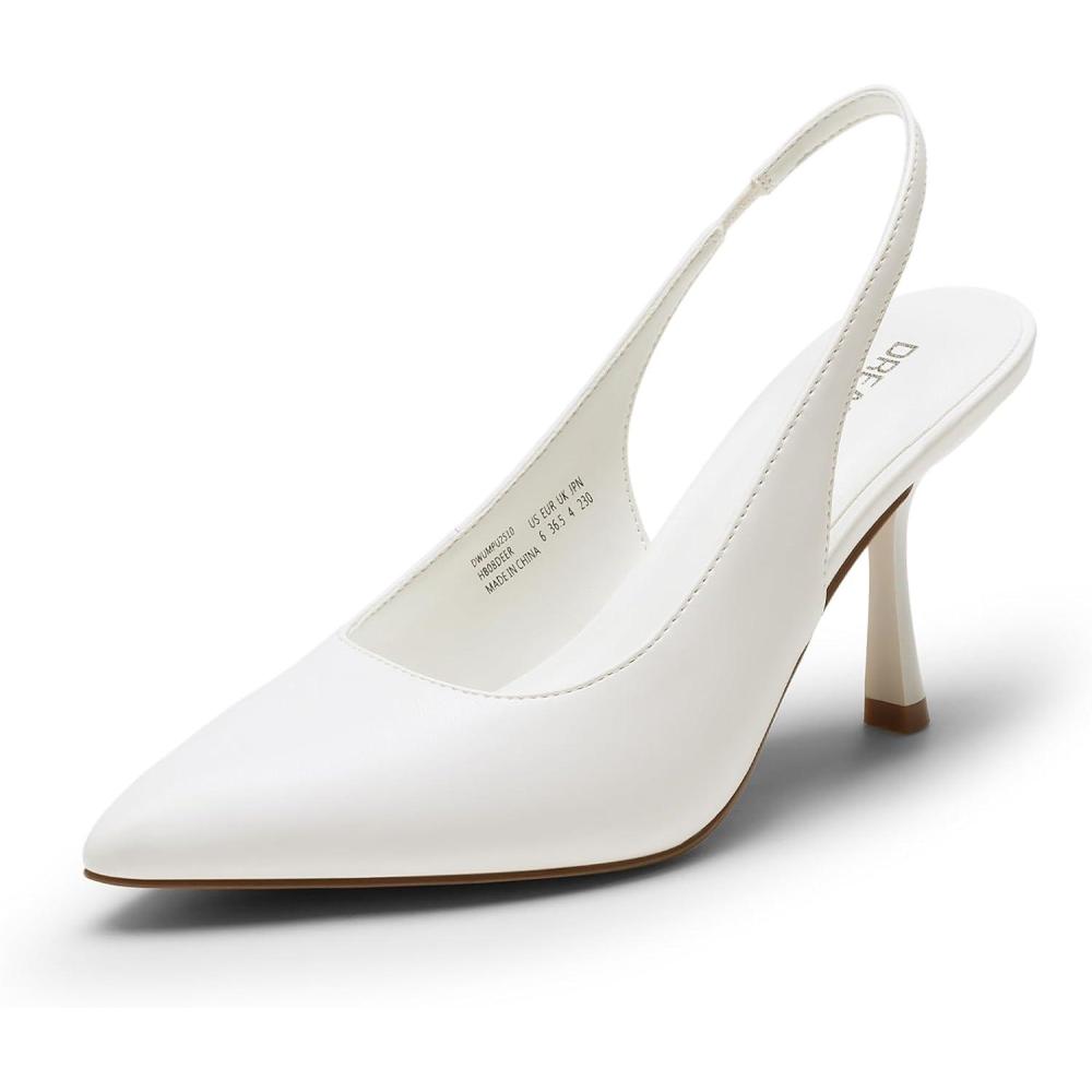 imageDREAM PAIRS Womens Heels Slingback Stiletto Pumps Shoes Pointed Closed Toe Kitten Heels Dress Bridal Elegant Wedding Sexy PartyWhitepu