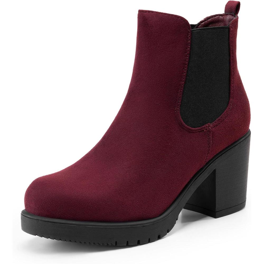 imageDREAM PAIRS Womens High Chunky Heel Chelsea Ankle Boots Slip On Elastic Fall Heeled Booties ShoesBurgundy