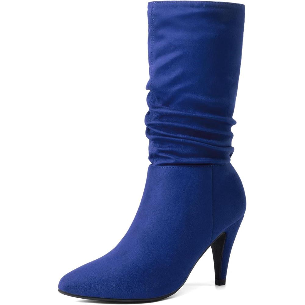 imageDREAM PAIRS Womens High Heel Mid Calf Boots Slouchy Pointed Toe Fall BootsRoyal BlueK