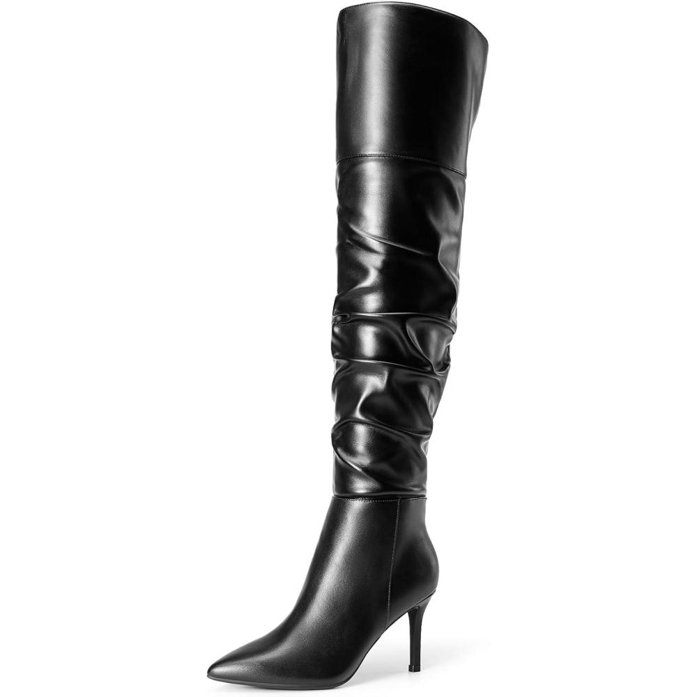 imageDREAM PAIRS Womens High Heels Over The Knee Boots Thigh High Pointed Toe Stiletto Long Fall Sexy BootsBlackpu