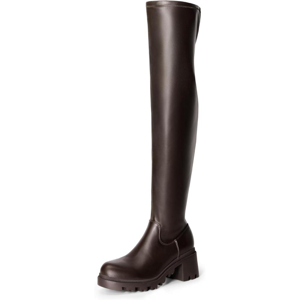 imageDREAM PAIRS Womens Knee High Boots Platform Over The Knee High Chunky Heel Fashion Boots for WomenBrownpu