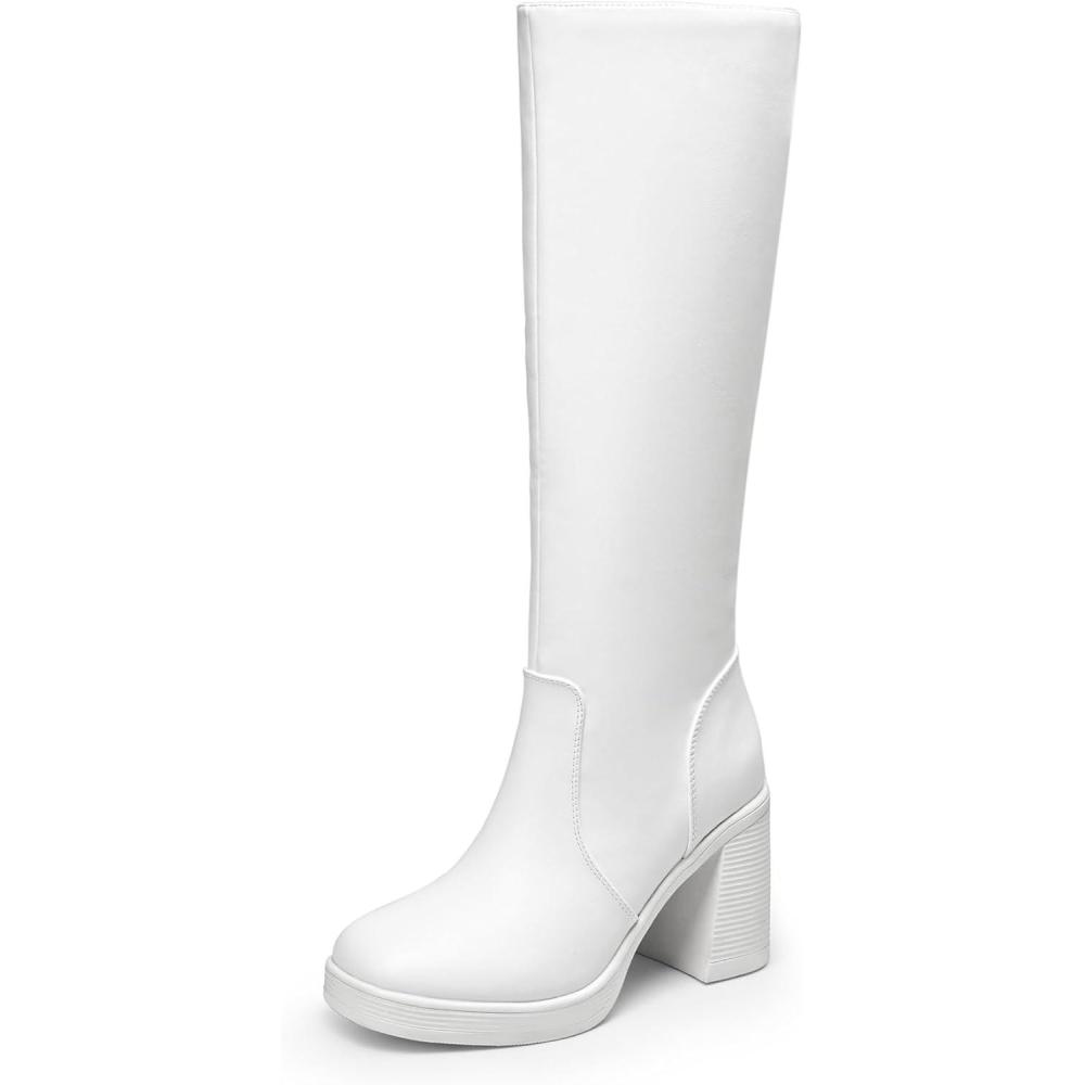 imageDREAM PAIRS Womens Knee High Boots Square Toe Chunky Block Heel Side Zipper Platform Gogo Boots