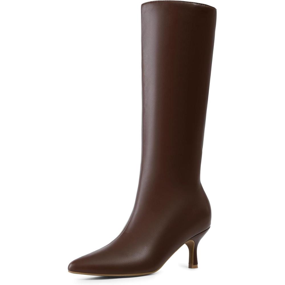 imageDREAM PAIRS Womens Knee High Kitten Heel Boots Sexy Pointed Toe Fashion Long Tall BootsBrownpu