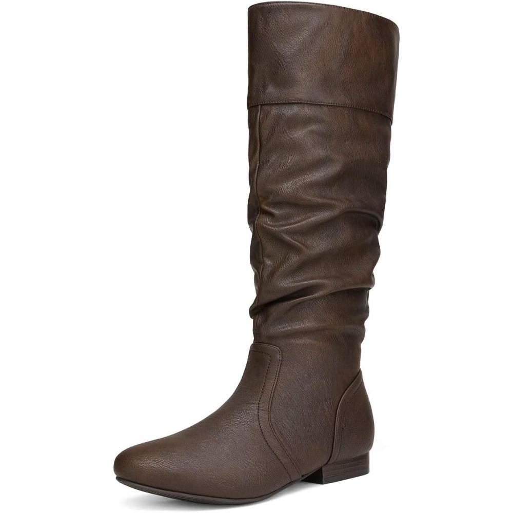 imageDREAM PAIRS Womens Knee High Pull On Fall Weather Winter BootsBrown