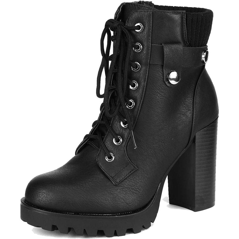 imageDREAM PAIRS Womens Lace up Combat Ankle Boots High Chunky Heel Fashion Heeled Booties ShoesBlack
