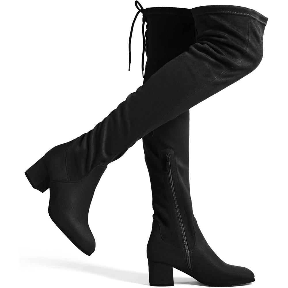 imageDREAM PAIRS Womens Laurence Over The Knee Thigh High Chunky Heel Boots Long Stretch Sexy Fall BootsBlack