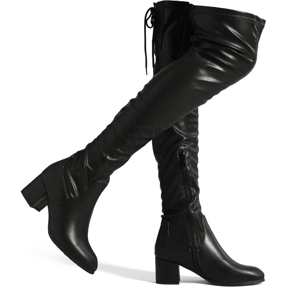 imageDREAM PAIRS Womens Laurence Over The Knee Thigh High Chunky Heel Boots Long Stretch Sexy Fall BootsBlackPu