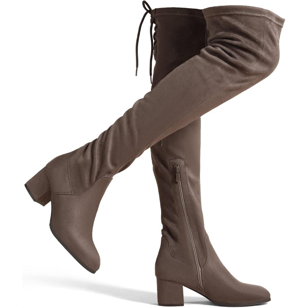 imageDREAM PAIRS Womens Laurence Over The Knee Thigh High Chunky Heel Boots Long Stretch Sexy Fall BootsKhaki