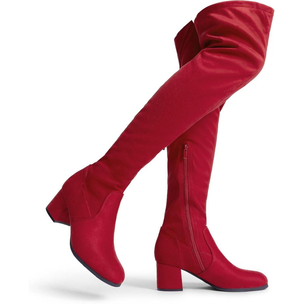 imageDREAM PAIRS Womens Laurence Over The Knee Thigh High Chunky Heel Boots Long Stretch Sexy Fall BootsRed