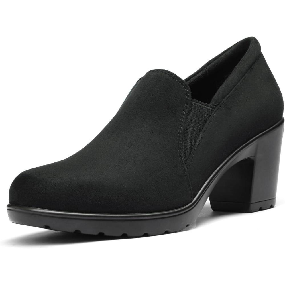 imageDREAM PAIRS Womens Low Chunky Block Heels Pumps Comfortable Slipon Heeled Loafers Dress Work Shoes for Office Business LOLABlackSuede