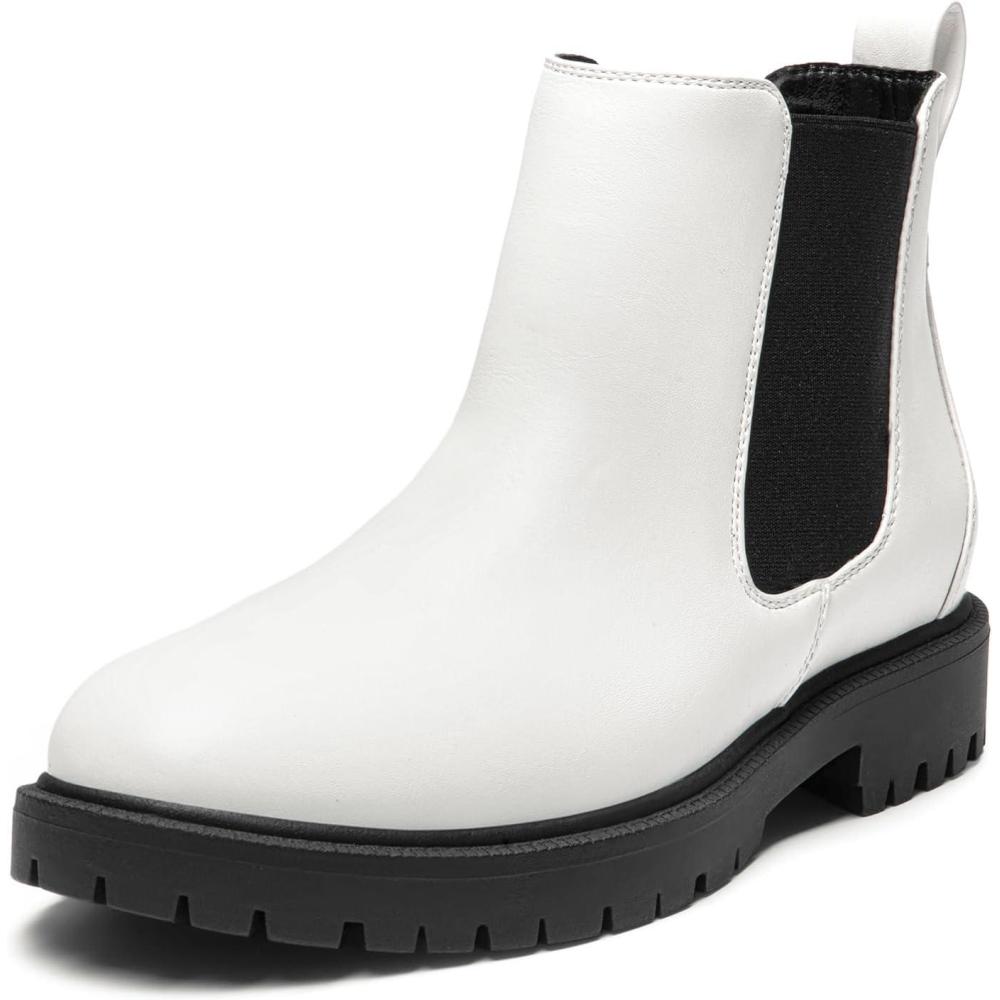imageDREAM PAIRS Womens Low Heel Chelsea Ankle Boots Fashion Slip On Elastic Fall Booties ShoesWhiteBlack
