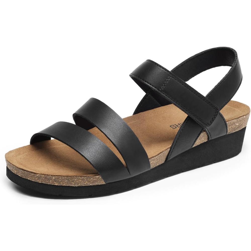 imageDREAM PAIRS Womens Low Heel Wedge Sandals RoundToe Comfortable Casual Flatform Dress Shoes with Arch SupportBlack