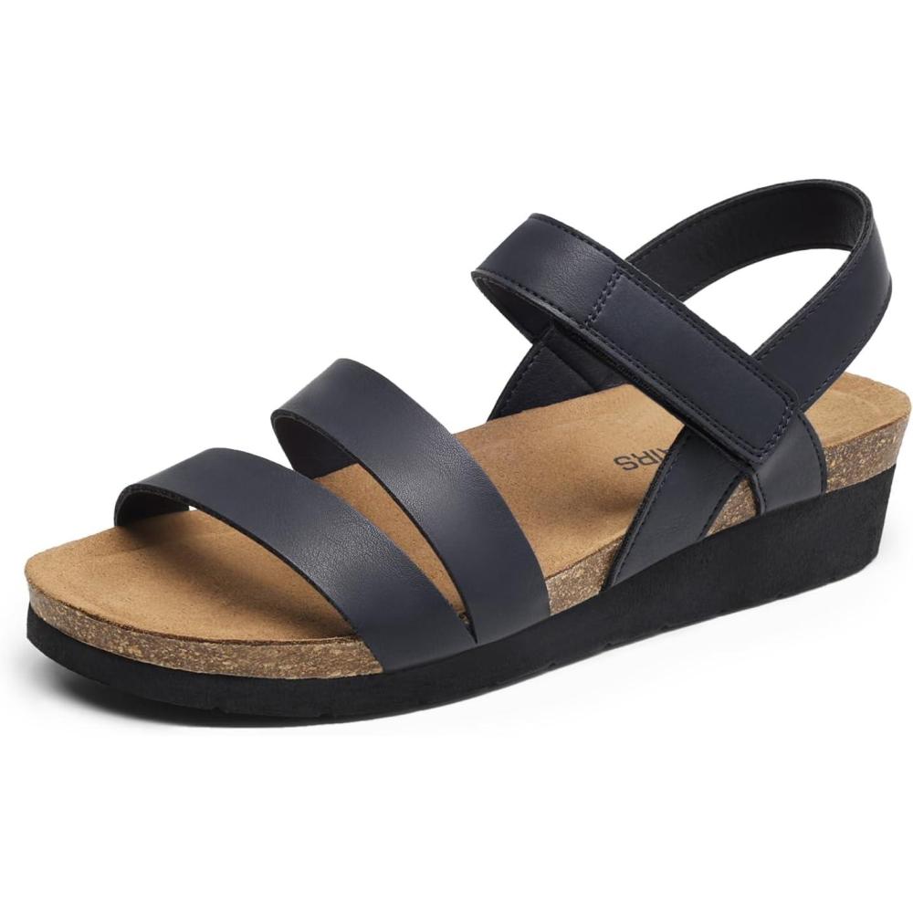 imageDREAM PAIRS Womens Low Heel Wedge Sandals RoundToe Comfortable Casual Flatform Dress Shoes with Arch SupportNavy