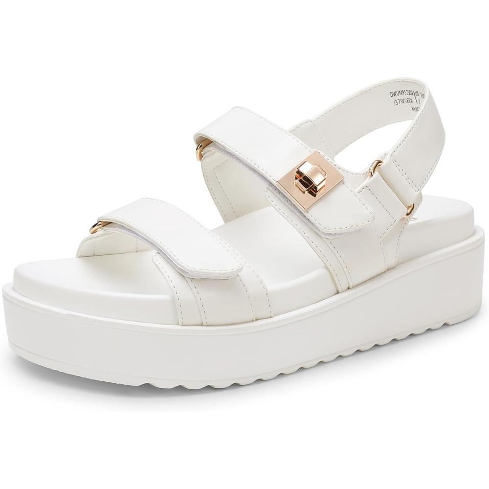 imageDREAM PAIRS Womens Low Wedge Sandals Comfortable Arch Support Platform Open toe Casual Dressy Flat Summer Sandals with Adjustable StrapsWhite