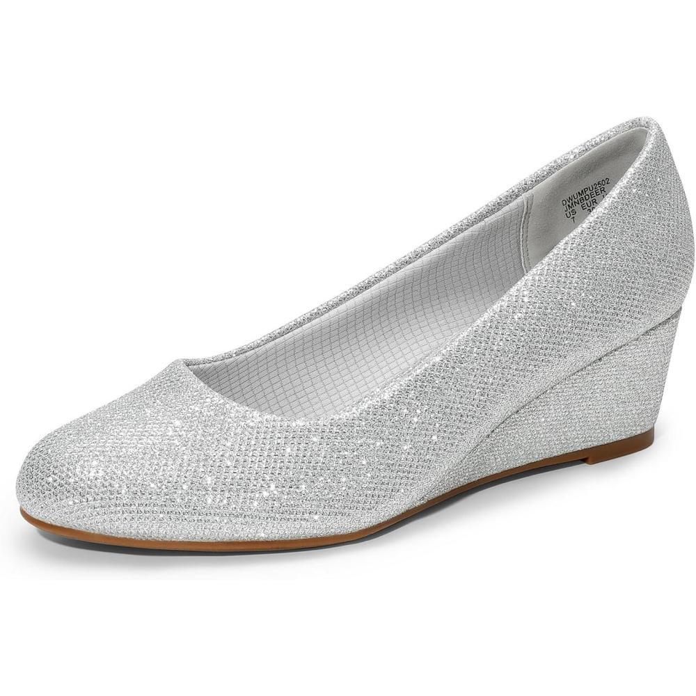 imageDREAM PAIRS Womens Low Wedges Heels Closed Round Toe Pumps Comfortable Slip On Dress Work Wedding ShoesSilver