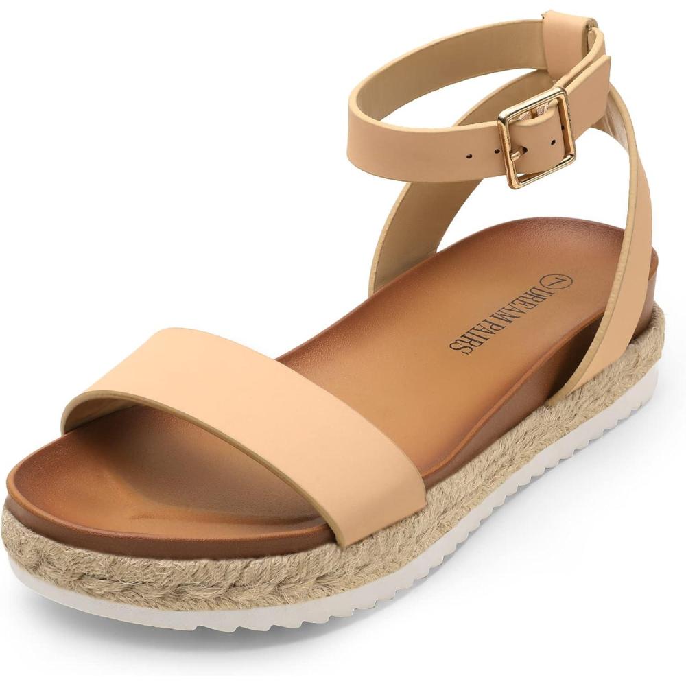 imageDREAM PAIRS Womens Open Toe Platform Espadrille Wedge Sandals Comfortable One Band Dressy Casual Sandals for WomenNudeNubuck