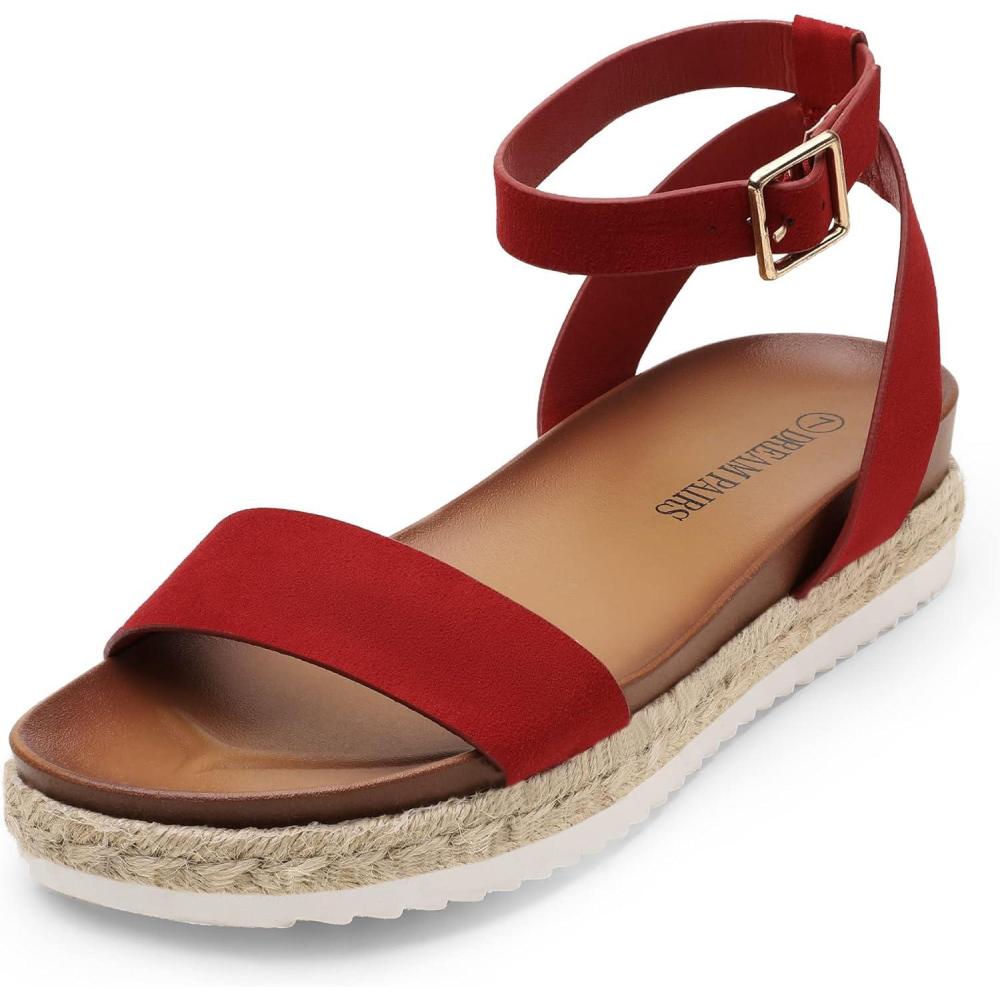 imageDREAM PAIRS Womens Open Toe Platform Espadrille Wedge Sandals Comfortable One Band Dressy Casual Sandals for WomenRedSuede