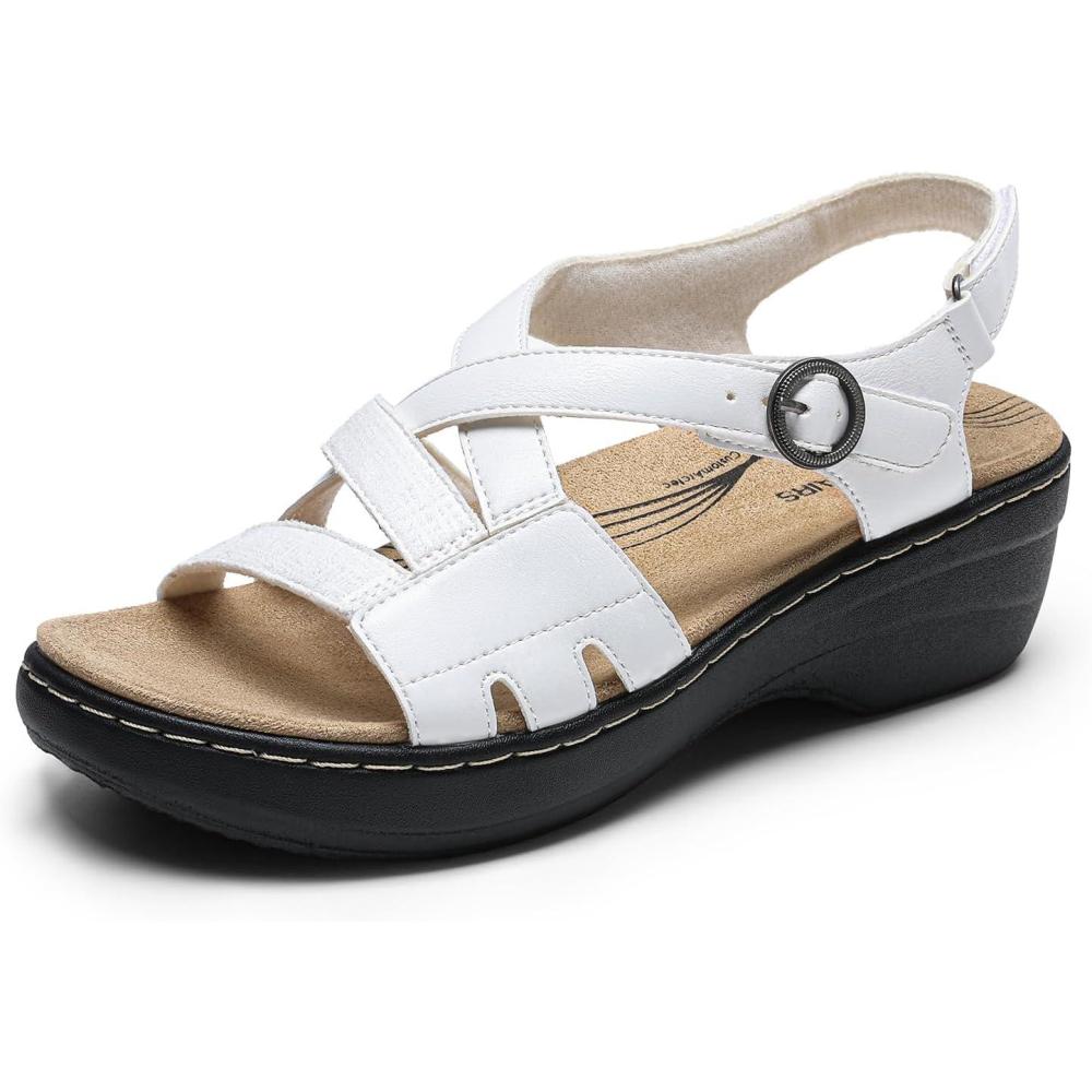 imageDREAM PAIRS Womens Open Toe Platform Espadrille Wedge Sandals Comfortable One Band Dressy Casual Sandals for WomenWhite