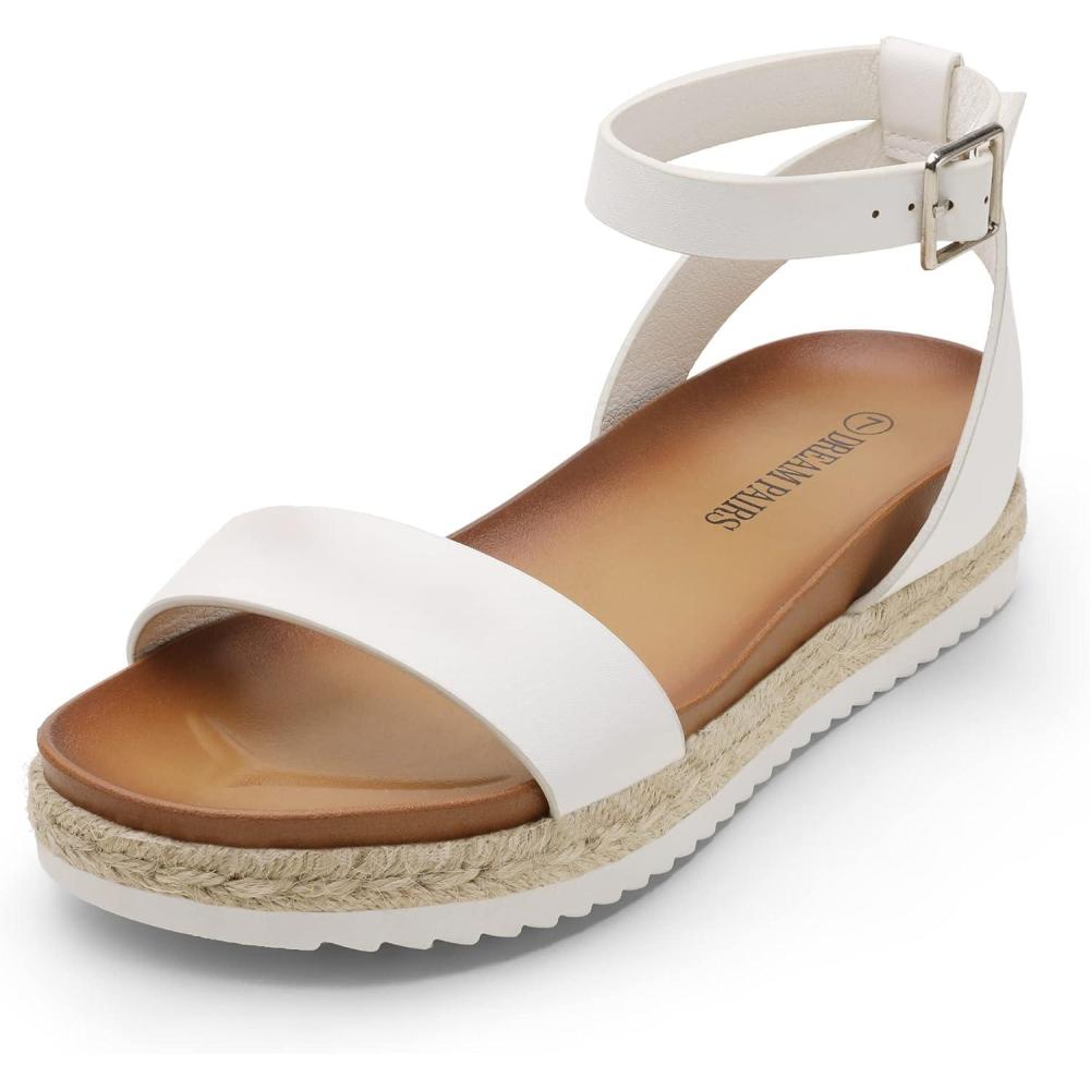imageDREAM PAIRS Womens Open Toe Platform Espadrille Wedge Sandals Comfortable One Band Dressy Casual Sandals for WomenWhitePu