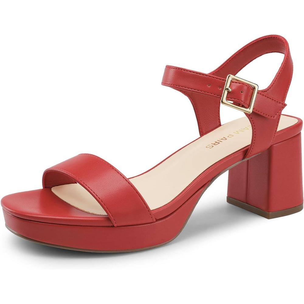 imageDREAM PAIRS Womens Platform Heels Block Chunky Open Toe Ankle Strap Heel Fashion Wedding Party Dress Sandals ShoesRed