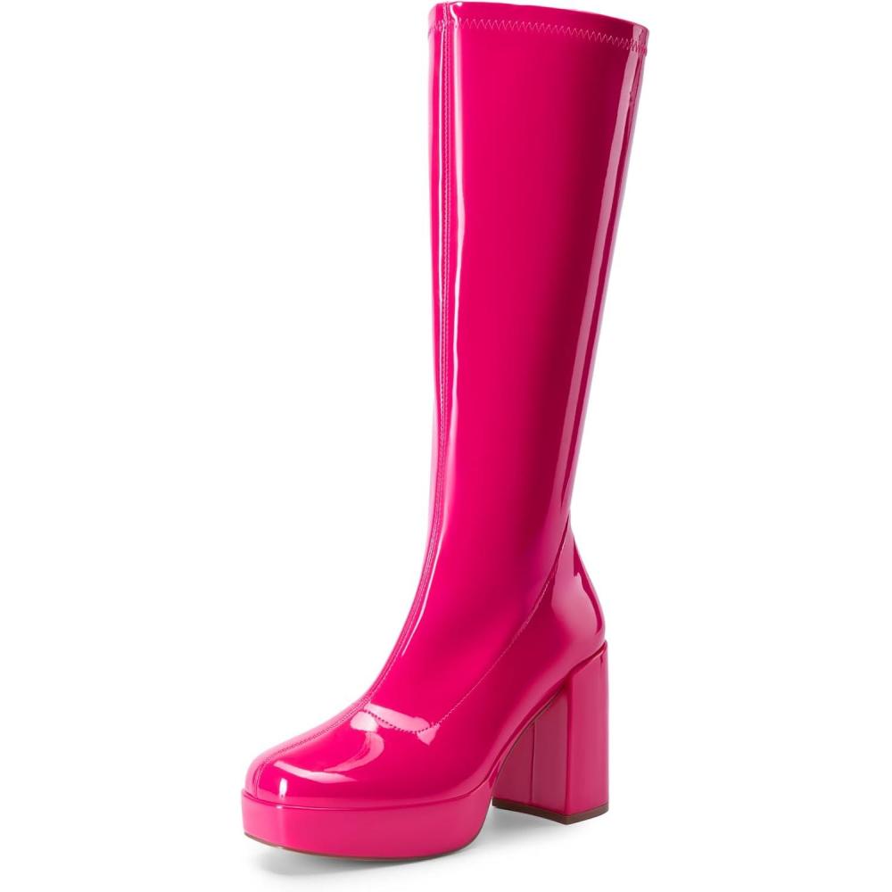 imageDREAM PAIRS Womens Platform Knee High Boots Chunky Block Heel Side Zipper Cute Gogo BootsHot Pink