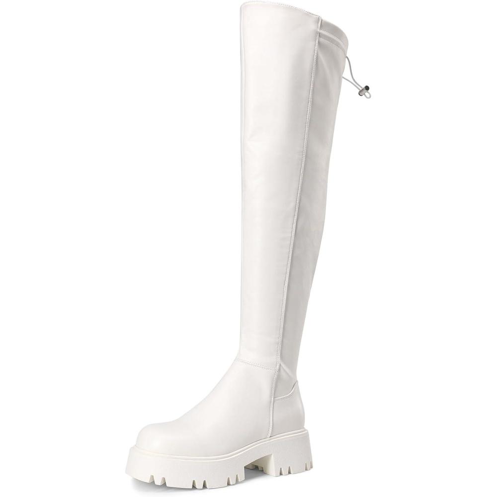 imageDREAM PAIRS Womens Platform Over The Knee Boots Lug Sole Round Toe Thigh High Long Chunky Block Heels Fall BootsWhitepu