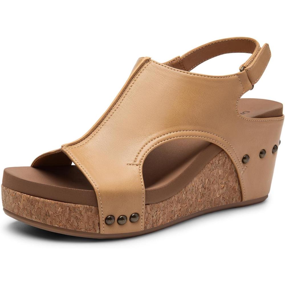 imageDREAM PAIRS Womens Platform Wedge Sandals Comfortable PeepToe Cork Casual ampamp Dressy Summer Lightweight Shoes for All Day WearCamel