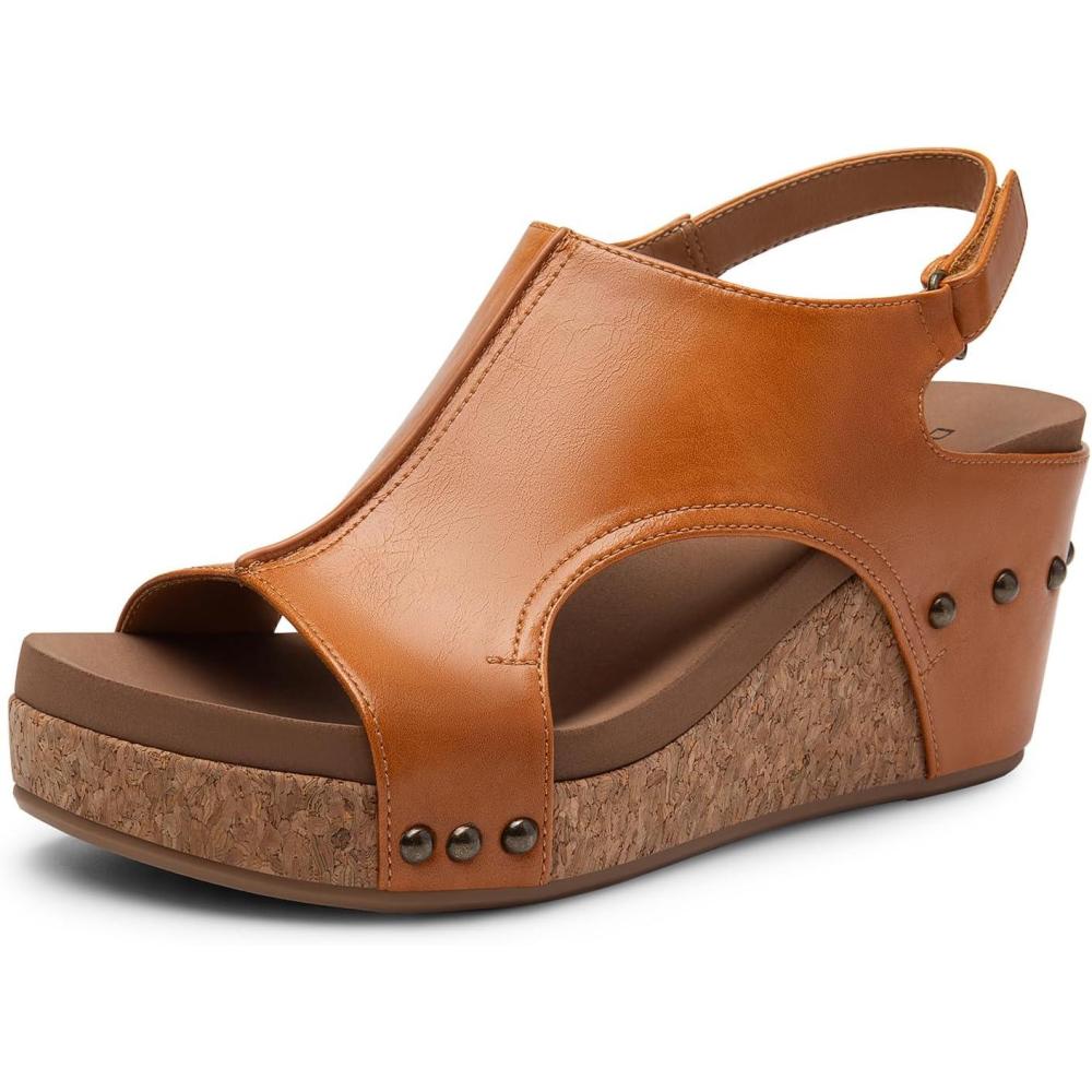 imageDREAM PAIRS Womens Platform Wedge Sandals Comfortable PeepToe Cork Casual ampamp Dressy Summer Lightweight Shoes for All Day WearTan