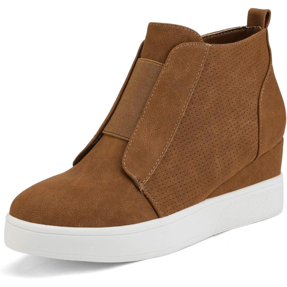 imageDREAM PAIRS Womens Platform Wedge Sneakers Ankle BootiesTan